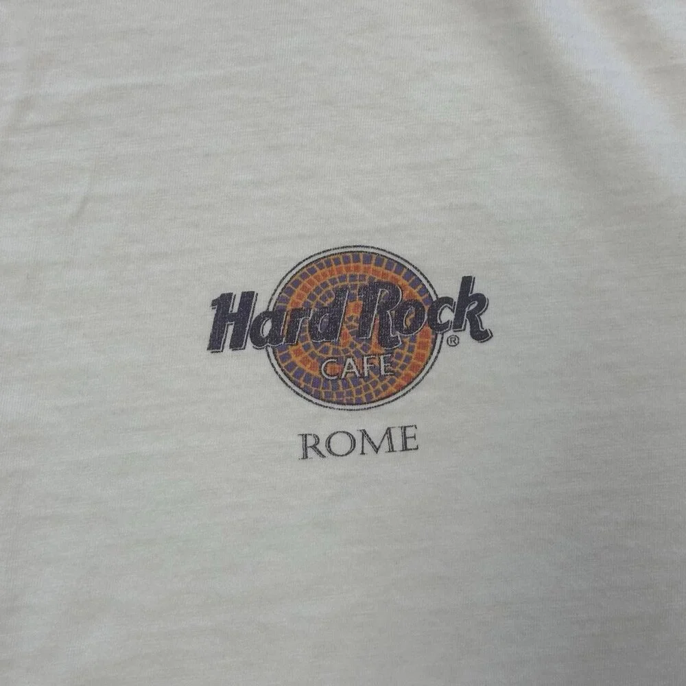 Vintage 90s Hard Rock Cafe Rome T-Shirt Mens XL Short Sleeve Graphic White Heavy